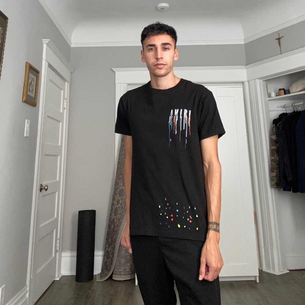 Amiri Paint Drip Tee Streetwear Luxury Black Graphic T-Shirt Size Med W/ Tags